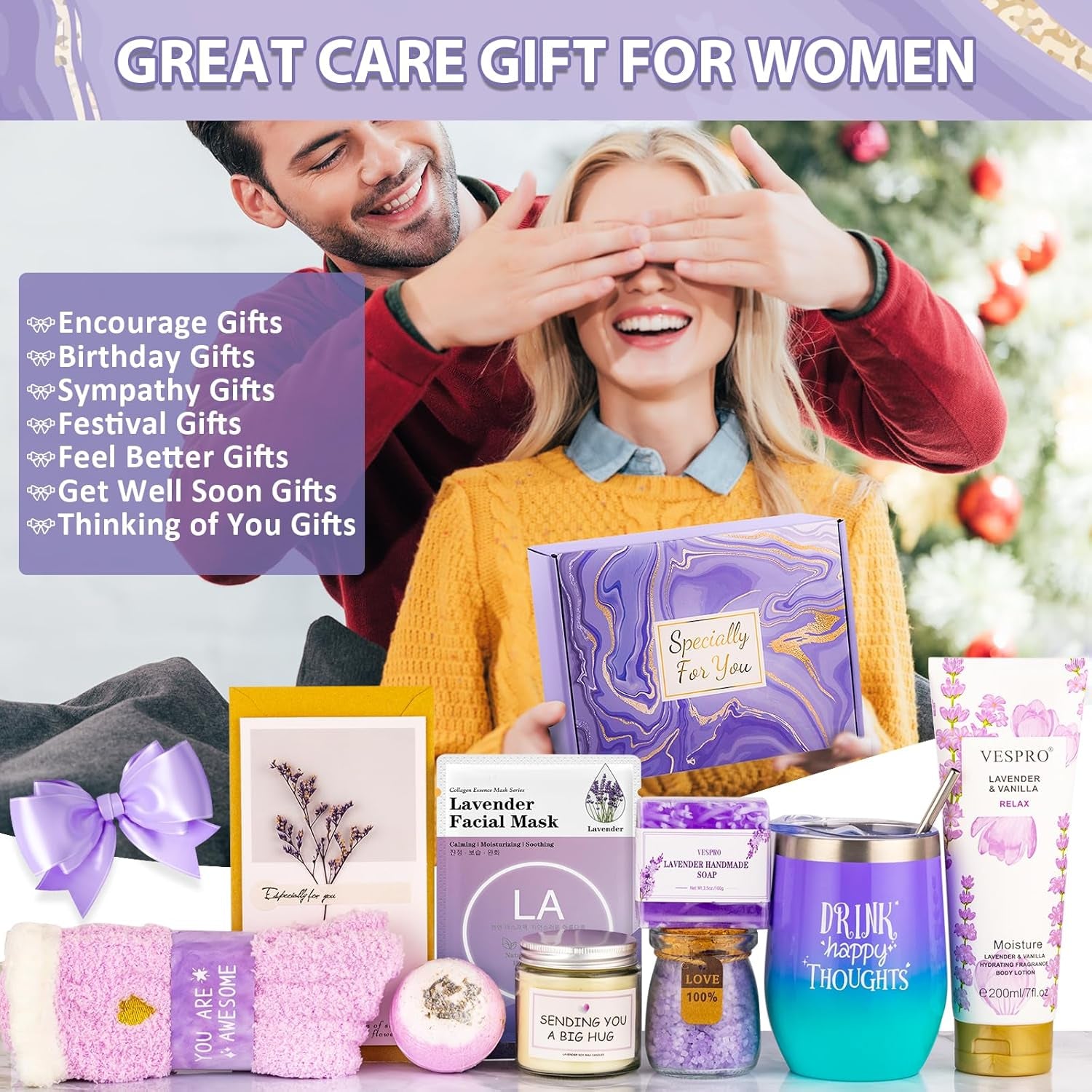 Birthday Gifts for Women, Get Well Soon Gifts for Women, Care Package for Women, Gift Baskets for Women, Bath Relaxing Spa Set Gift Basket for Her, Self Care Gifts for Women Who Have Everything