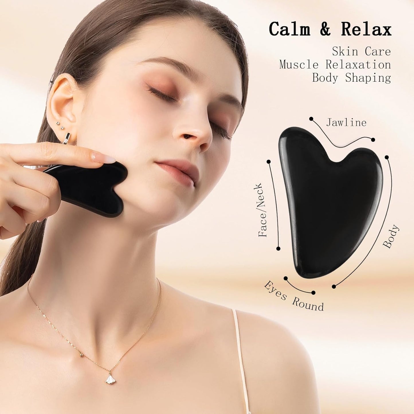 Black Obsidian Gua Sha Facial Tools Set of 4- Natural Jade Gua Sha Face Sculpting Tools Face Roller&Gua Sha Tool for Face, Double Chin Jawline Fascia Cellulite Remover& Point Treatment Christmas Gifts