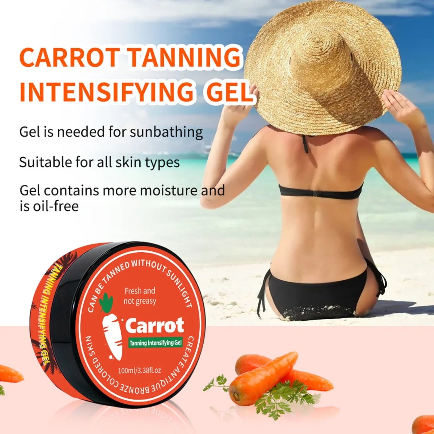 CARROT Tanning Intensifying Gel Peach Beauty Carrot Black Gel 100Ml/3.38Fl.Oz Lasting Gel Brown Tanning Gel for Body Indoor Outdoor Self Tanners Beach Women Men Fl Studio